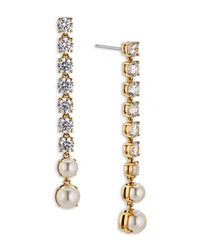 Nadri Gwen Cubic Zirconia & Imitation Pearl Tennis Style Linear Drop Earrings In Gold/white