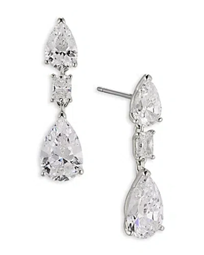 Nadri Halle Cubic Zirconia Triple Drop Earrings In Rhodium Plated In Silver
