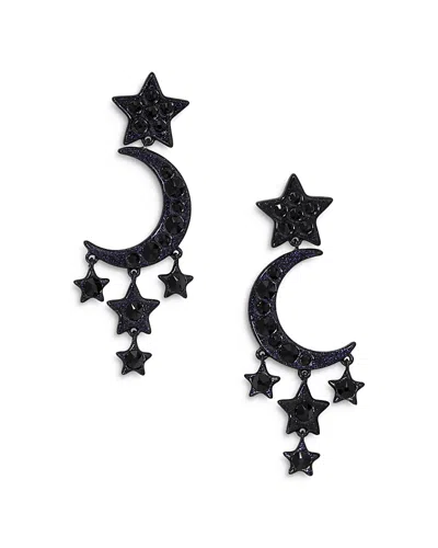 Nadri Haunt Couture Black Crystal Moon & Stars Drop Earrings In Ruthenium Plated