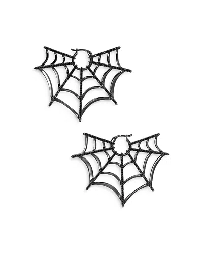 Nadri Haunt Couture Black Pave Web Hoop Earrings In Ruthenium Plated