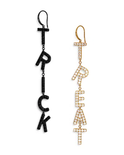 Nadri Haunt Couture Pave Trick 'r Treat Mismatch Linear Drop Earrings In 18k Gold Plated & Ruthenium Plate In Multi