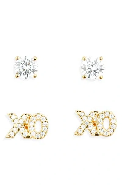 Nadri Heart Breaker Pavé Stud Earrings Set In Gold