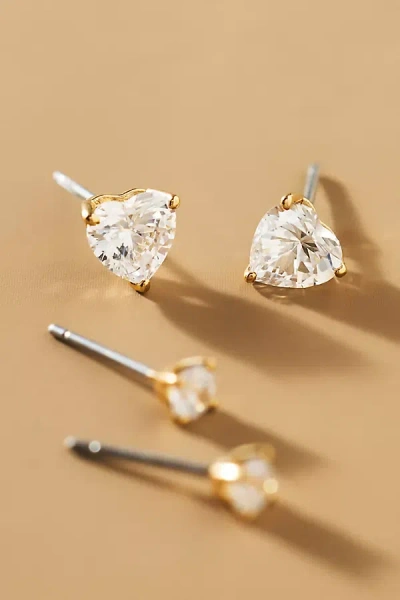 Nadri Heart Crystal Stud Earrings, Set Of 2 In Gold