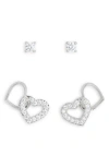 Nadri Heartbreaker Set Of 2 Cubic Zirconia Stud Earrings In Silver