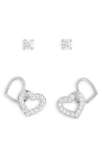 Nadri Heartbreaker Set Of 2 Cubic Zirconia Stud Earrings In Silver