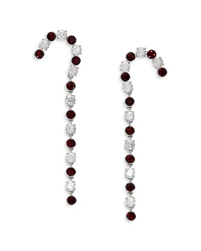 Nadri Holi-daze Cubic Zirconia & Color Crystal Candy Cane Linear Drop Earrings In Rhodium Plated In Red/silver