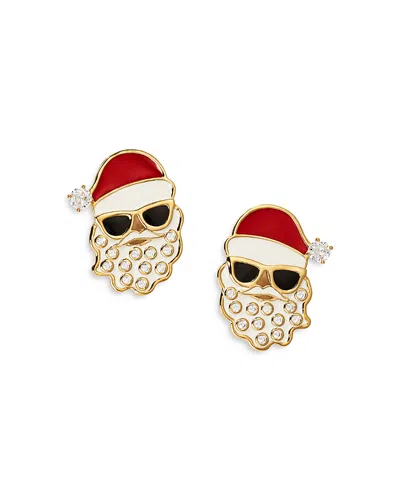 Nadri Holi-daze Pave Santa Stud Earrings In 18k Gold Plated In Cream/red