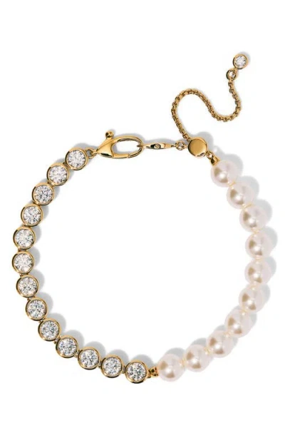 Nadri Imitation Pearl & Cubic Zirconia Adjustable Bracelet In White
