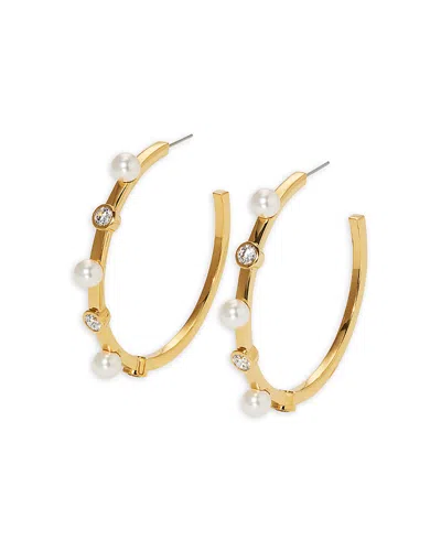 Nadri Imitation Pearl & Cubic Zirconia Large C Hoop Earrings In Gold