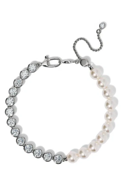 Nadri Imitation Pearl And Cubic Zirconia Line Bracelet In Metallic