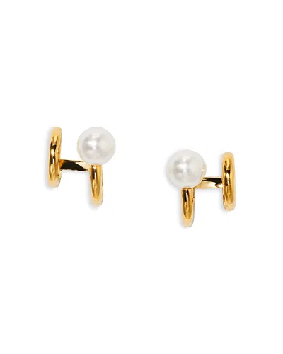 Nadri Imitation Pearl Spiral C Hoop Earrings In Gold