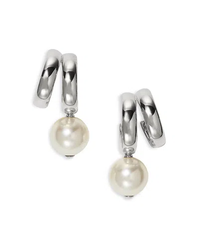 Nadri Imitation Pearl Spiral C Hoop Earrings In Silver