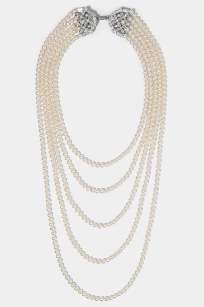 Nadri Ingrid Multi Pearl Strand Double Brooch Necklace In White