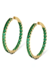 Nadri Green Cubic Zirconia Inside Out Medium Hoop Earrings In Gold/green