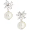 Nadri Lace Faux Pearl Drop Earrings In Silver