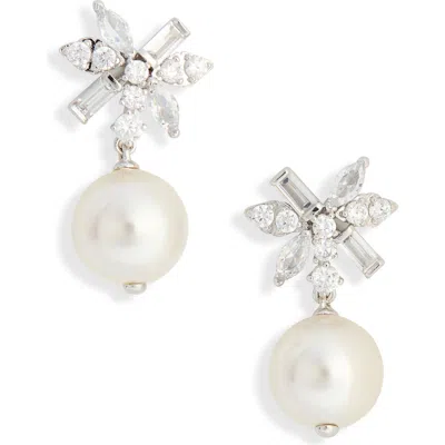 Nadri Lace Faux Pearl Drop Earrings In Silver
