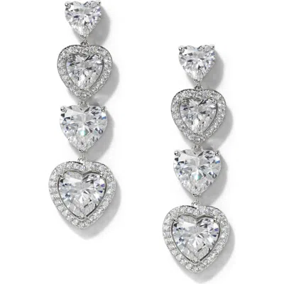 Nadri Le Bisou Halo Heart Linear Drop Earrings In Silver