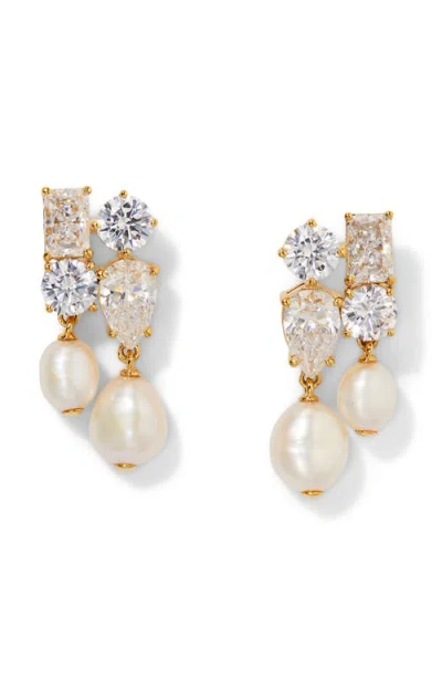Nadri London Cluster Freshwater Pearl Drop Earrings In Gold