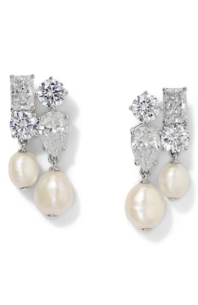 Nadri London Cultured Pearl Cluster Drop Earrings