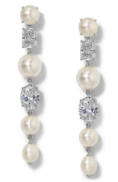 Nadri London Cultured Pearl Mixed Linear Drop Earrings