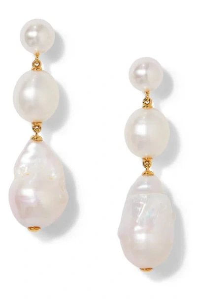 Nadri London Cultured Pearl Triple Drop Earrings In Gold