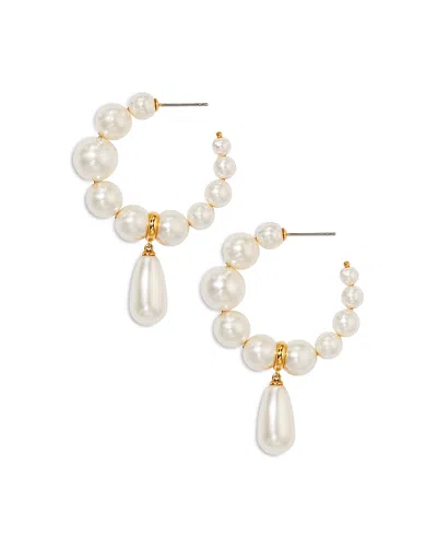 Nadri London Cultured Pearl Drop Hoop Earrings In Gold/white