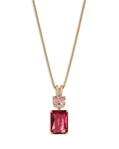 Nadri Macaron Cubic Zirconia Double Drop Pendant Necklace In 18k Gold Plated, 16-18 In Gold/pink