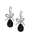 Nadri Macaron Cubic Zirconia Pear Bow Drop Earrings In Silver/black