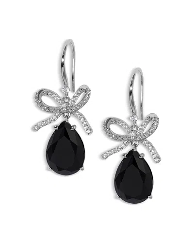 Nadri Macaron Cubic Zirconia Pear Bow Drop Earrings In Silver/black