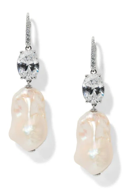 Nadri Madrid Freshwater Pearl Double Drop Earrings In White