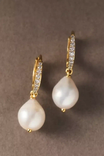 Nadri Madrid Freshwater Pearl Drop Hoop Earrings In Gold