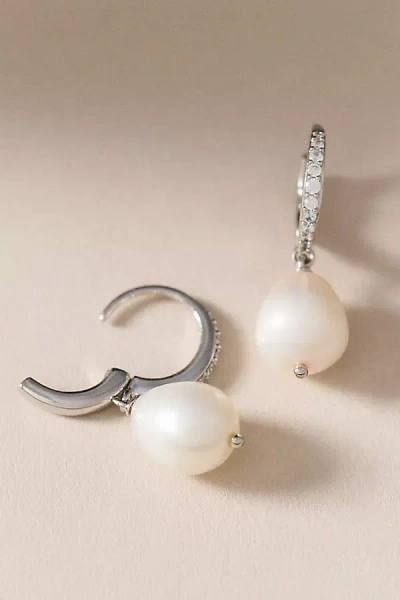 Nadri Madrid Freshwater Pearl Drop Hoop Earrings In Silver