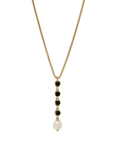 Nadri Maiden Black Cubic Zirconia & Imitation Pearl Lariat Necklace, 16-18 In Gold