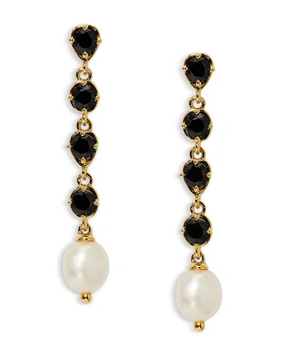 Nadri Maiden Black Cubic Zirconia & Imitation Pearl Linear Drop Earrings In Gold