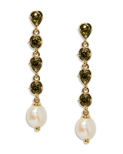 Nadri Maiden Black Cubic Zirconia & Imitation Pearl Linear Drop Earrings In Gold