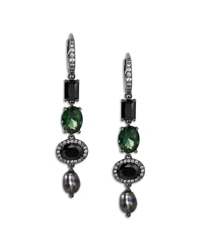 Nadri Maiden Cubic Zirconia & Cultured Freshwater Pearl Linear Earrings In Black