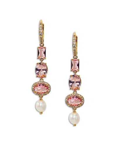 Nadri Maiden Cubic Zirconia & Cultured Freshwater Pearl Linear Earrings In Gold