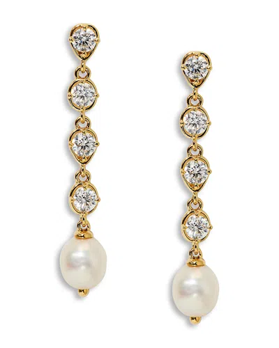 Nadri Maiden Cubic Zirconia & Imitation Pearl Linear Drop Earrings In Gold