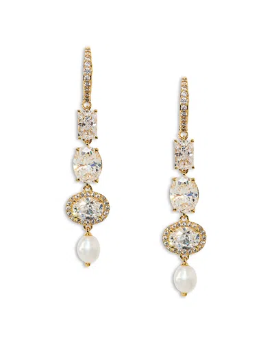 Nadri Maiden Cubic Zirconia & Imitation Pearl Linear Drop Earrings In Gold
