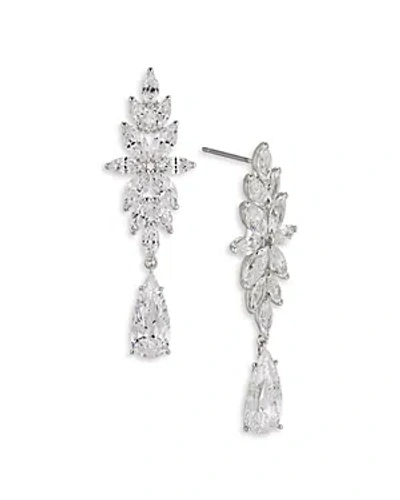 Nadri Midsommer Cubic Zirconia Flower Drop Earrings In Rhodium Plated In Silver