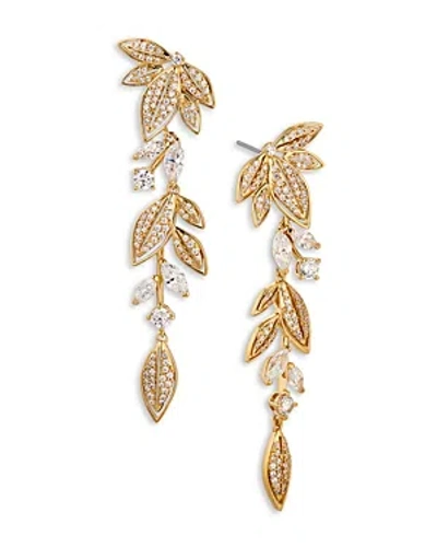 Nadri Midsommer Cubic Zirconia Leaf Linear Drop Earrings In 18k Gold Plated