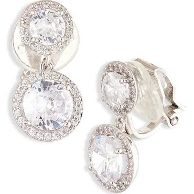 Nadri Modern Love Pavé Halo Drop Clip-on Earrings In Metallic