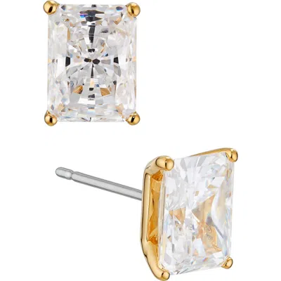 Nadri Modern Luv Large Emerald Cut Cubic Zirconia Stud Earrings In Gold