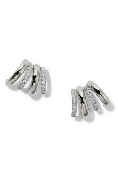 Nadri Muse Multi Row Stud Earrings In Rhodium