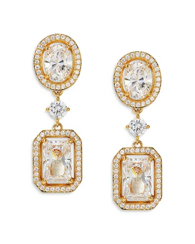 Nadri Nadra Radiant Cubic Zirconia Halo Double Drop Earrings In 18k Gold Plated