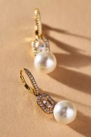 Nadri Oval Crystal Halo Pearl Drop Earrings In Gold