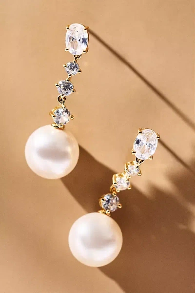 Nadri Oval Crystal Pearl Drop Earrings In Gold
