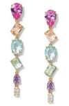 Nadri Palm Springs Multicolor Mixed Cut Stone Linear Drop Earrings In Gold
