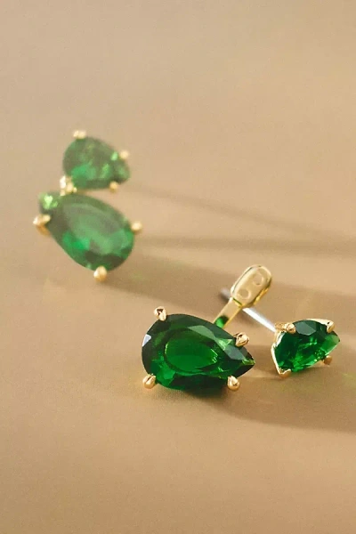 Nadri Pear Stone Front-back Earrings In Green