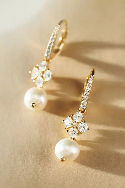 Nadri Pearl Drop Huggie Earrings In Gold